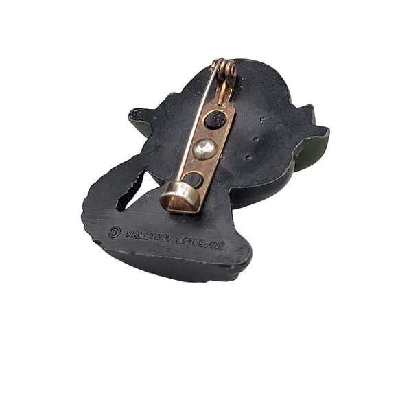 Hallmark Cards Halloween Black Kitty Cat Brooch Pin Plastic Signed Vintage - Picture 5 of 8